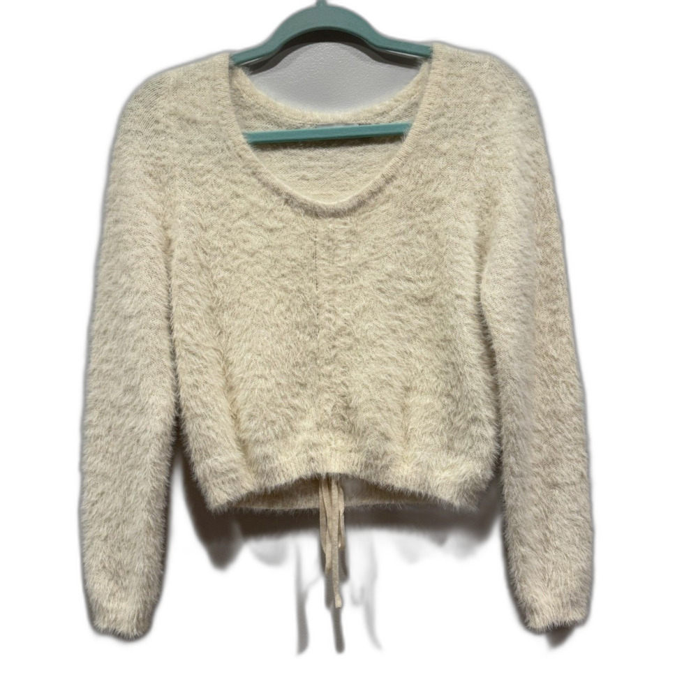 Lush Sweater Soft Eyelash Knit White Cream Crop Long Sleeve Soft Women sz Small